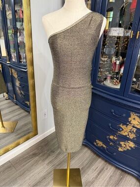 BCBGMAXAZRIA Inari Gold Metallic One-Shoulder Bodycon Dress Size medium